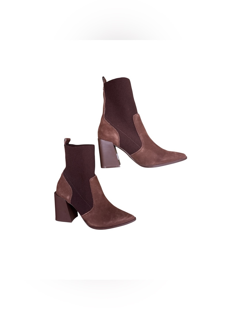 Aldo Chocolate Brown Suede Block Heel Sock Ankle Boots S7.5
